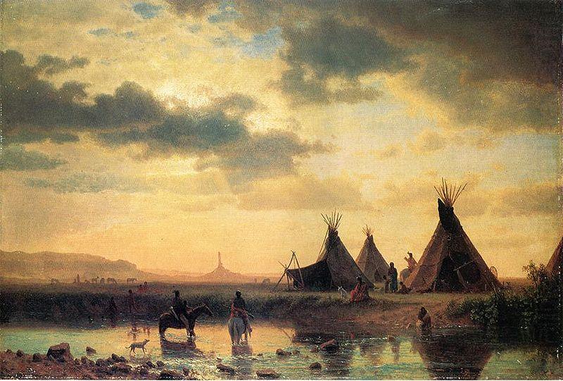 Albert Bierstadt View of Chimney Rock, Ogalillalh Sioux Village in Foreground china oil painting image